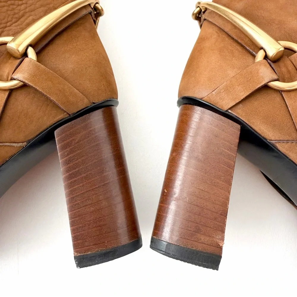 GUCCI | Vintage Brown Nubuck Horsebit Knee High Heel Boots Size 37 - Picture 13 of 16